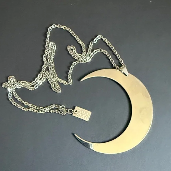 Killstar silver Crescent Moon Pendant Necklace long - Picture 1 of 6